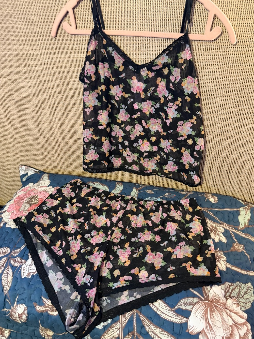 Savage X Fenty Black Floral Sheer Top MD